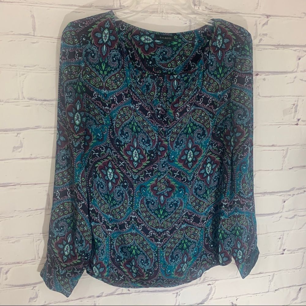 Talbots Teal Navy Paisley Blouse